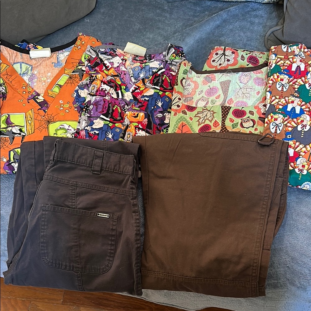 Colorful Patterned Tops and Brown Pants Set